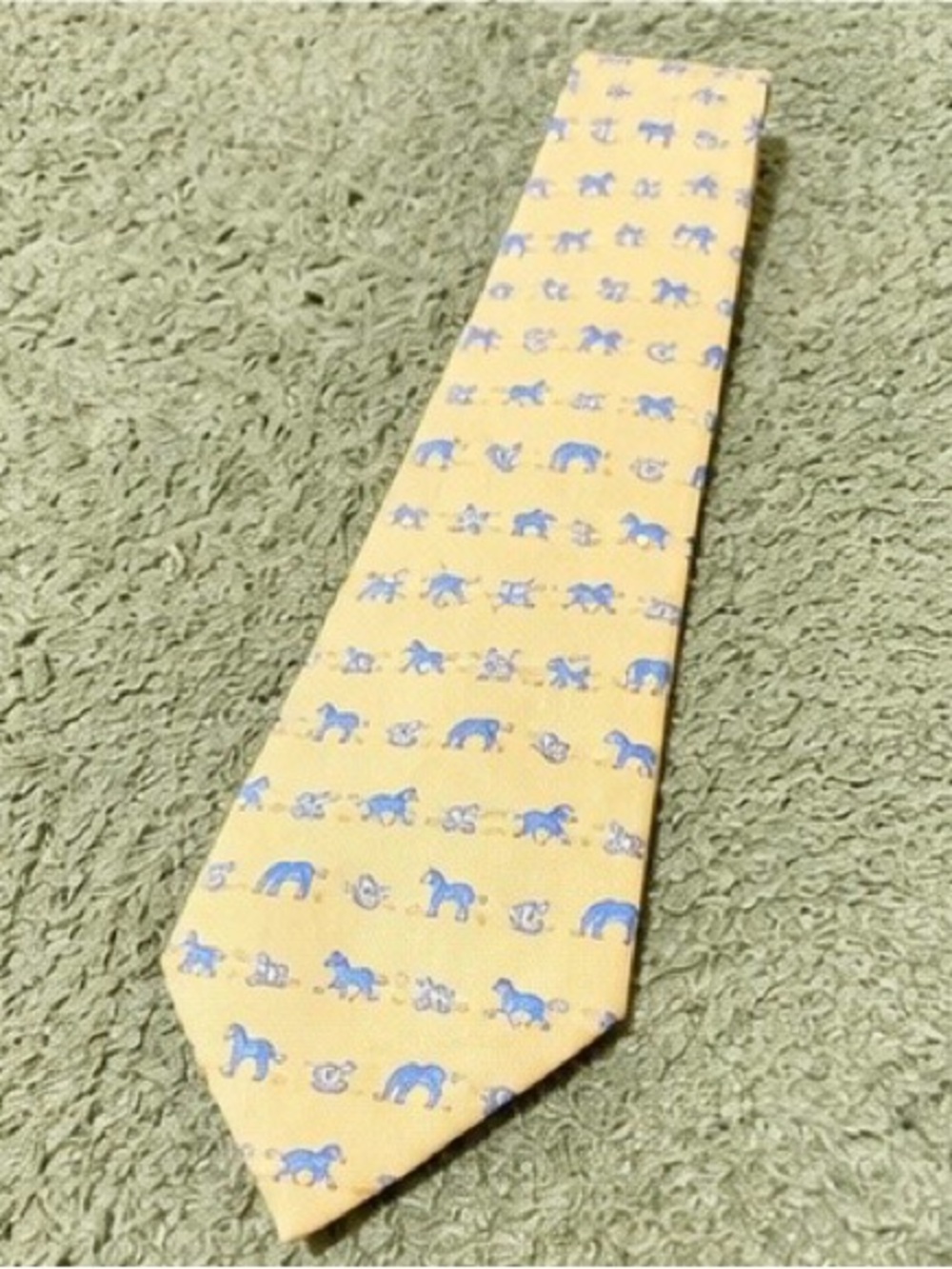 Hermes Royal Blue Textured Silk Tie